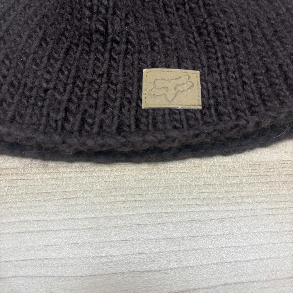 Fox Racing Hat Beanie Knit Brown Fleece Lined Patch Mens One‎ Size Winter Warm